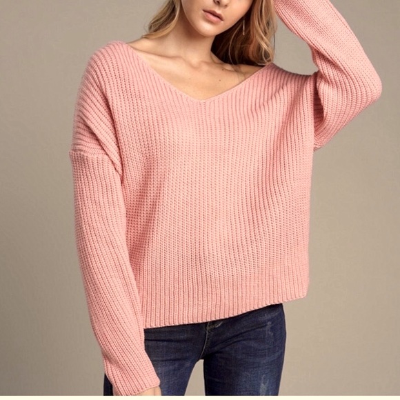 Cris Cross Twist Off Shoulder Reversible Knit Sweater Pink S M - Picture 5 of 6